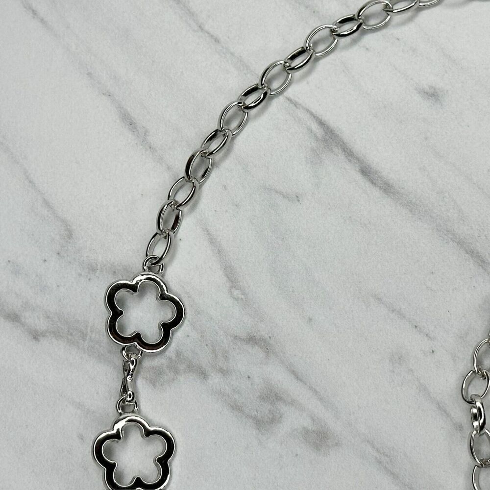 Silver Tone Boho Open Flower Concho Chain Belt Y2K One Size (OS) โจ - Picture 8 of 12